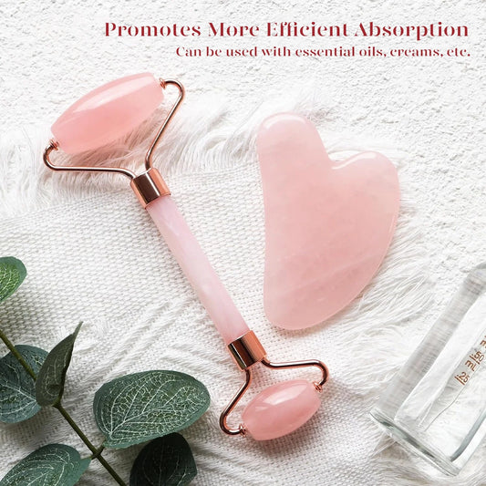 Jade Roller & Gua Sha, Natural Jade Face Roller Facial Skin Care Skin Toning Devices, Pink